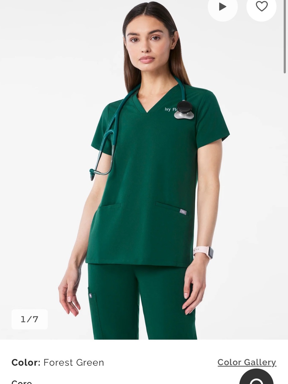 Forest Green V-Neck Medical Scrub Top